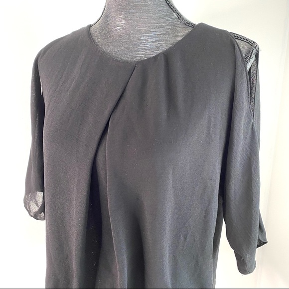 Calvin Klein Semi Sheer Pleated Front Cold Shoulder Top - Picture 3 of 11